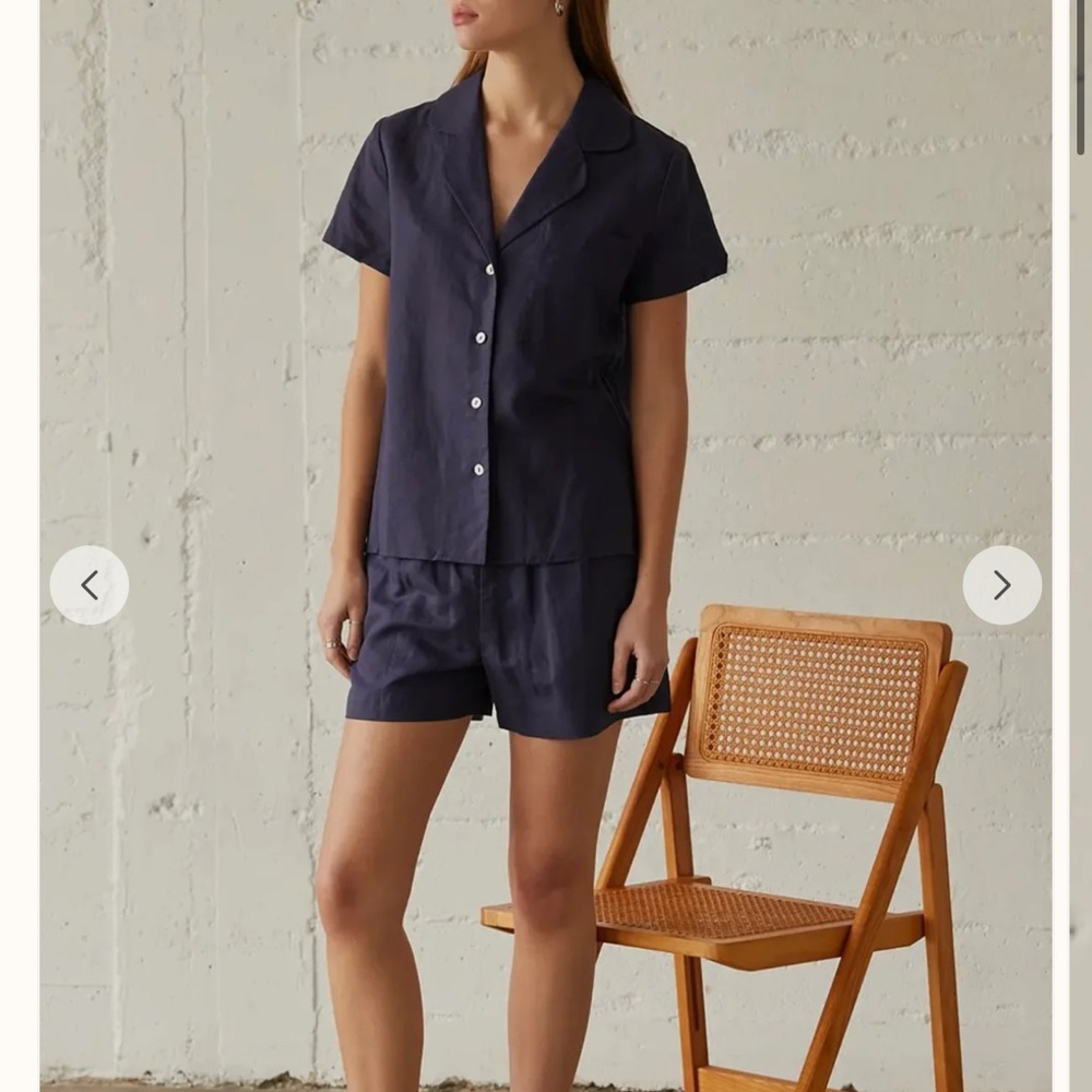 Navy Linen Short Set